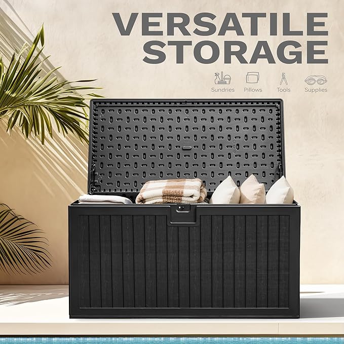 DWVO 230 Gallon Double-Wall Deck Box with Divider, XXL Extra Large Resin Outdoor Storage Box, Lockable & Waterproof, Double as Seating, 1000lbs Capacity (Black)