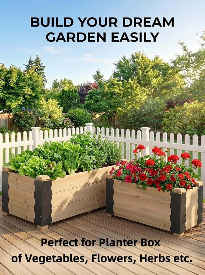 8 Pack Raised Garden Bed Corner Brackets Kit for 20"-24" Raised Bed, 11"x3”x3“ Heavy Duty L Shaped Garden Bed Connectors with Screws, Decorative Corner Braces for Planter Box, Furniture & Wood Fences