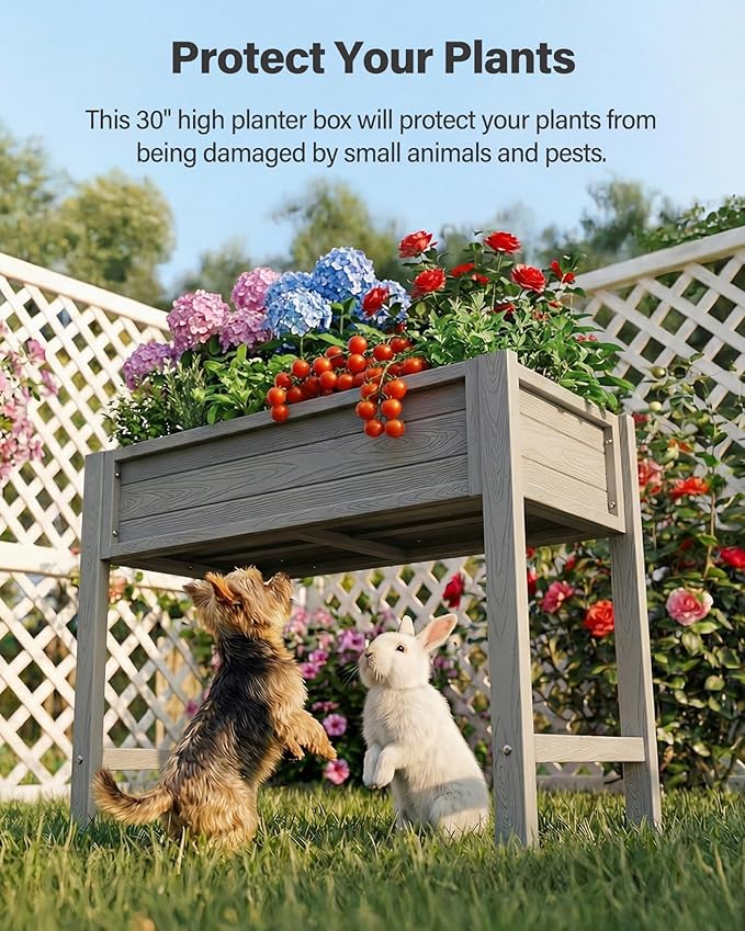 YEFU Raised Garden Beds Outdoor: 34x18x30in HIPS Raised Garden Bed for Balcony to Grow Herbs Vegetables Flowers - Planter Boxes Outdoor Withstands Moisture and UV Rays for Urban Greenery Grey