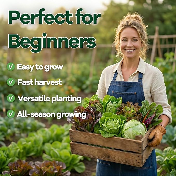 LUOJIBIE Lettuce Seeds for Planting Outdoors, Vegetable Garden Seeds, 8 Varieties Non-GMO Heirloom Lettuce Seeds (Romaine, Red Leaf, Italian, Batavian, and More) for Fresh Salad Greens, Fast Growing