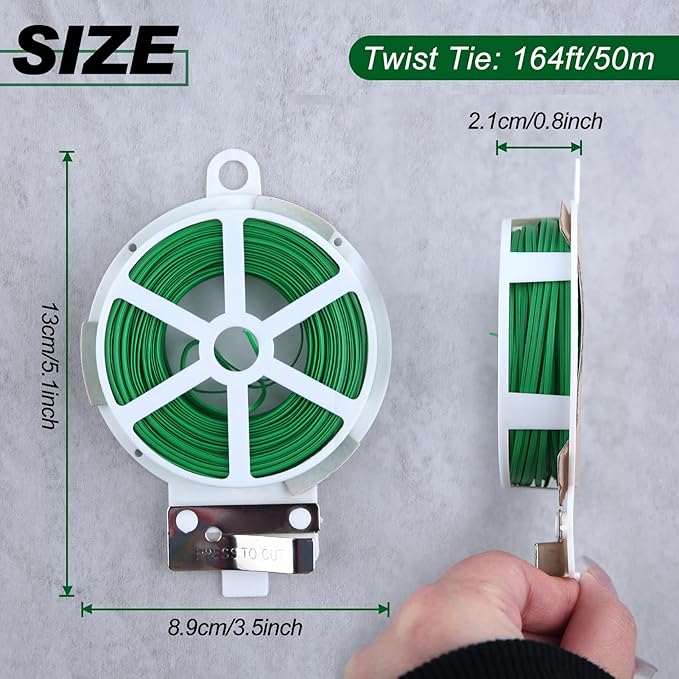 164 Feet (50m) Twist Ties, 2 Reels Garden Wire Garden Plant Ties with Cutter Reusable Multifunctional Garden Ties Plant Support for Gardening and Office Home Organization, Green and Black