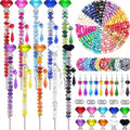 300 Pcs DIY Fairy Wand Beaded Garden Stakes Kit, Fairy Wands Garden Kit Colorful Large Hole Bead with Pendants Crystal Stopper Top Threaded Rod Beaded Garden Stakes Supplies for Outdoor Decorative