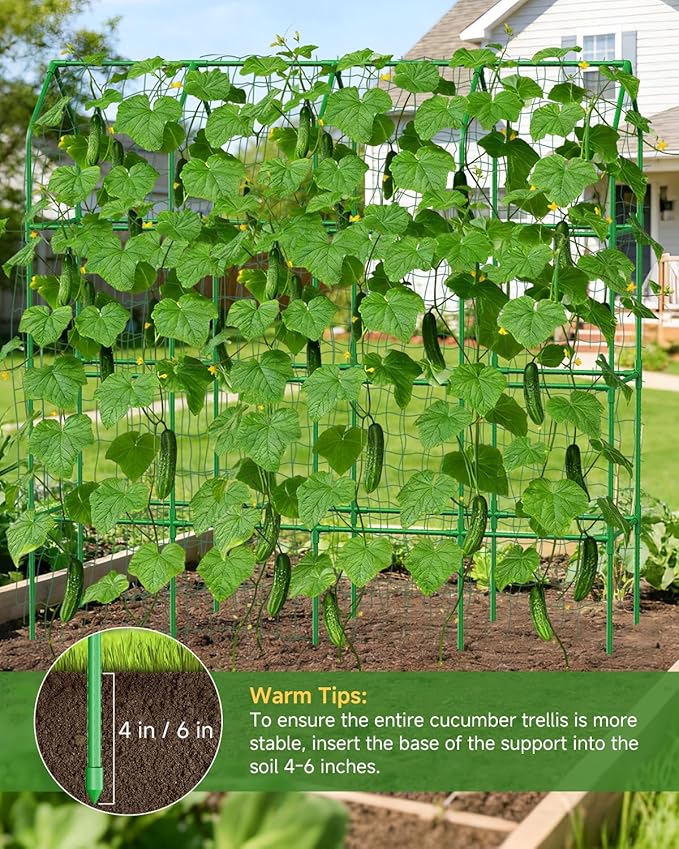 Cucumber Trellis with Grow Bag for Raised Bed, Garden Trellis for Climbing Plants Outdoor ((67 * 17 * 65inch(L*W*H), Trellis)