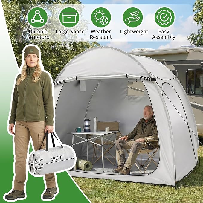 VINGLI Bike Storage Tent for 4-5 Bikes with Carry Bag, Portable Bicycle Storage Shed Waterproof with Window, Bike Tent for Motorcycle,Garden Tools,Lawn Mower (Light Grey, 6.8x4.9 FT)