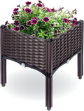 Raised Garden Planter, Resin, Elevated Flower Bed Box Kit for Vegetable, Flower, Herb Gardening | 16" X 18", Wicker Pattern, Brown