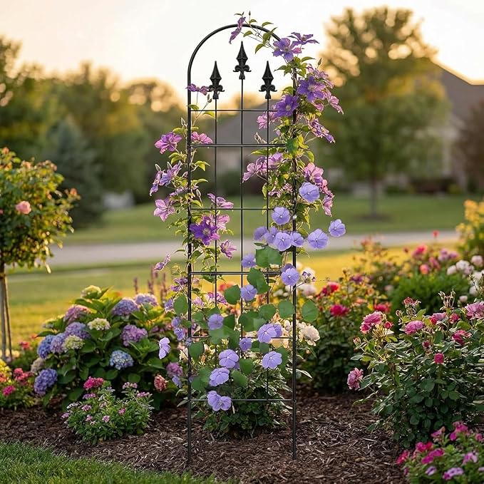 2 Pack 57.8" H x13 W Garden Trellis for Climbing Plants Outdoor, Rustproof Arched Metal Rose Trellis for Outdoor Indoor Roses Clematis Potted Climbing Plants Vines Flowers Decorative, Black