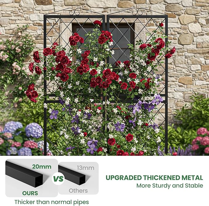 2 Pack 71 Inch Metal Garden Trellis for Climbing Plants, Thickened Square Tube Metal Garden Trellis for Vines Plant Rose Vegetable Support,Large Decorative Outdoor Trellis