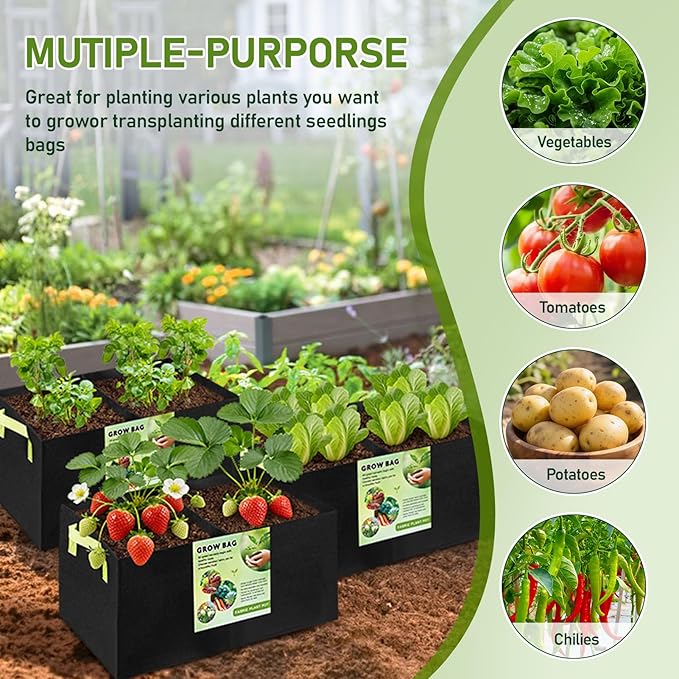 FACULX 3 Pack Planting Bags,2 Compartment Breathable Fabric Elevated Garden Bed, Rectangular Planting Pots, Suitable for Vegetables, Flowers, Fruits/Flowers, with Handles (59.5cm*30cm*30cm)