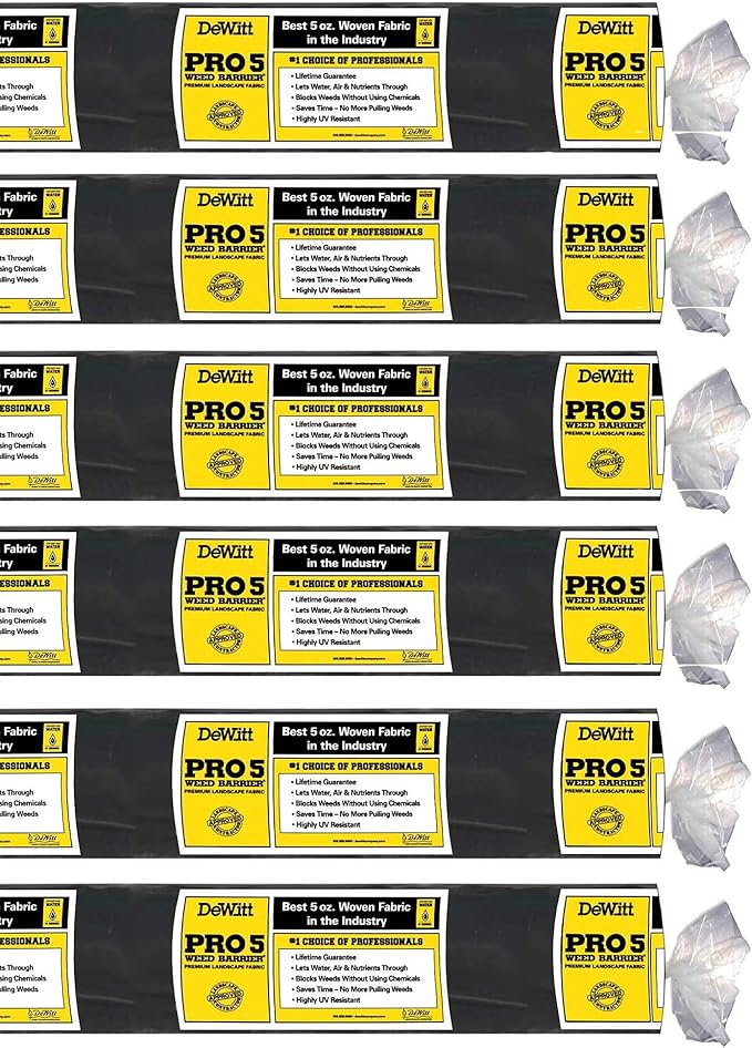 Dewitt 6-Pack Pro-5 Weed Barrier Fabric 5 oz, 6 x 250 Feet – Heavy-Duty Woven Landscape Ground Cover Mat for Raised Garden Bed, Greenhouse Gardening, Outdoor Landscaping, and Commercial Planting
