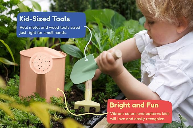 Gardening Set, Tool Kit, for Kids, STEM, Includes Tote Bag, Spade, Watering Can, Rake, Fork, Trowel and Gloves, Fruity