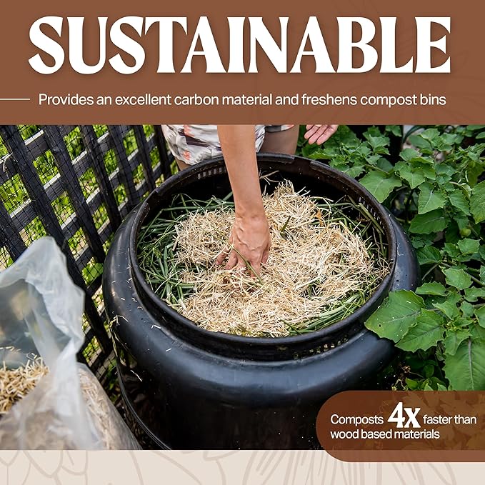 GardenStraw, 3 cu ft (20 lbs) All-Natural Mulch for Gardens, Vegetables & Lawn Seeding – Water-Conserving Wheat Straw – Thoroughly Cleaned, Sustainable