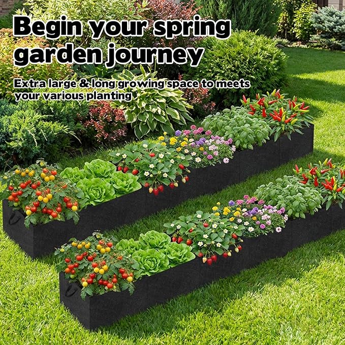 12x2x1ft Fabric Raised Garden Bed, 6 Grids Breathable Outdoor Planter Box Garden Growing Bags with Handle, Garden Grow Planter Bags Plant Bed for Growing Herbs Flowers and Vegetables