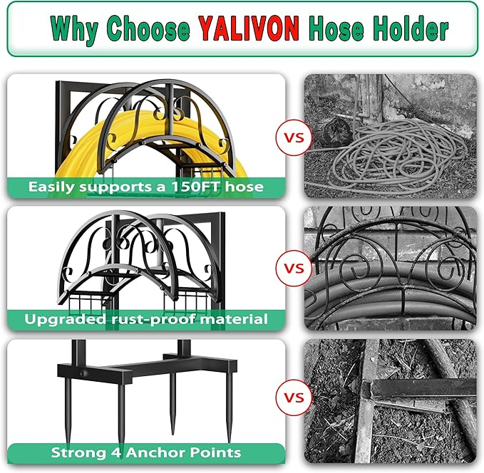 Garden Hose Holder Freestanding, Water Hose Holder Hose Hanger Heavy Duty Metal Hose Stand Holds 160-feet Hose, Outdoor Hose Organizer Sturdy Garden Hose Storage Rack for Outside