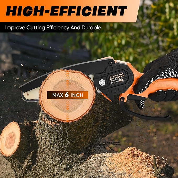 Saker Mini Chainsaw|6 Inch Chainsaws[2025 Upgraded]|Mini Cordless Electric Chain Saw|Small Handheld Portable Chain Saws Battery Powered Saws for Tree Trimmer and Garden,Gifts for Men