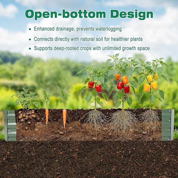 Aoodor 8 x 4 x 1 ft Outdoor Raised Garden Bed, Reinforced Galvanized Steel Planter Box for Vegetables, Herbs, and Flowers
