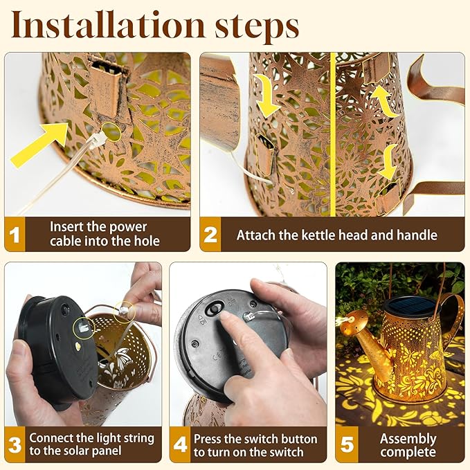 Solar Lanterns Outdoor Decorative: Metal Butterfly Watering Can with Cascading LED Lights and Hook - Waterproof Hanging Garden for Yard Patio Decor - Birthday Gardening Gifts for Women