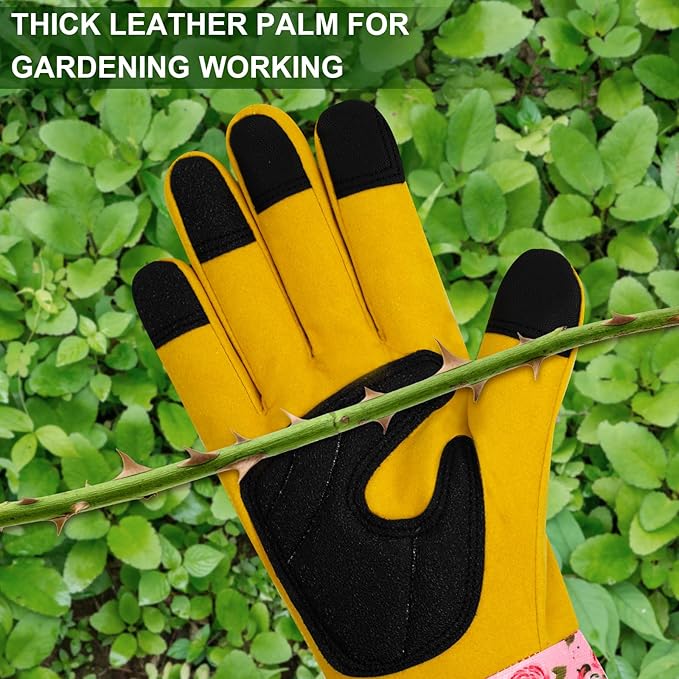 Long Gardening Gloves for Women Thorn Proof Leather Garden Gloves Breathable Working Gloves for Women Yard Outdoor