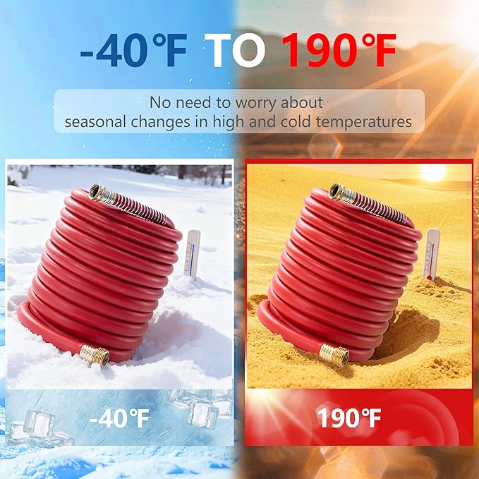 5/8" Garden Hose 150ft, -40℉ To 190℉ Hot/Cold, Heavy Duty,Flexible, 300psi Working, 1000psi Burst, 3/4" Brass Fittings with Hose Protector Coil Spring for Outdoor,Yard, Farm