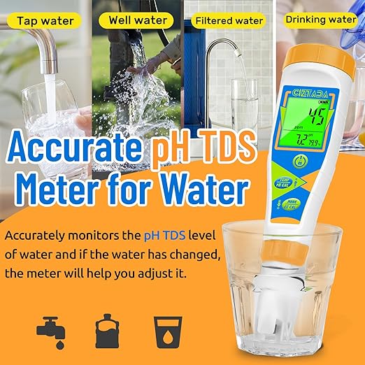 Digital pH Tester for Water pH EC PPM Meter for Hydroponics Nutrients with 1413μs/cm Calibration Solution pH Conductivity TDS Temperature Monitor Meter for Indoor Plant, Pool, Drinking Water