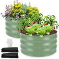 Round Metal Raised Garden Bed 2 Pack with Fabric Liners, 2 ft × 2 ft × 1 ft, Outdoor Planters for Backyard, Patio & Garden (sage Green)