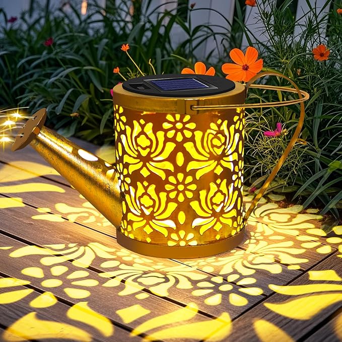 Solar Lights Outdoor Decorative, Watering Can with Cascading LED Lights on Butterfly Shepherd's Hook, Solar Garden Stake Decor for Yard, Mothers Day Gift for Women Mom