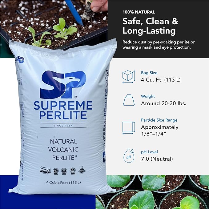 Supreme Perlite Super Coarse Horticulture Perlite, 4 Cu Ft Bag - for High Porosity Potting Soil Mixes, Propagation, and Organic Gardening - Maximizes Drainage & Aeration