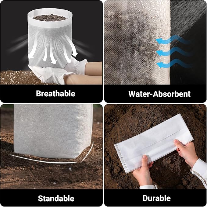 Fabric Grow Bags - 11.8x12.6 inches Breathable Seed Starter Plant Grow Bags for Seedling Pots, Nursery Pots for Plants, 100pcs