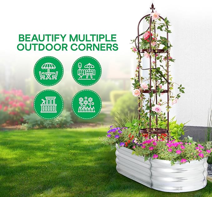 Idzo Trellis for Climbing Plants Outdoor, Garden Trellis Steel, Obelisk Design Stone-Look Finish, 2025 Bronze Color, Vertical Support for Climbing Plants, Decorative for Outdoor & Indoor Use
