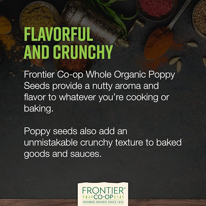 Frontier Co-op Organic Whole Poppy Seed - Poppy Seeds for Baking, Salad Dressing, Cooking - Kosher | 16 Ounce (Pack of 1)