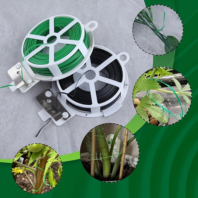 164 Feet (50m) Twist Ties, 2 Reels Garden Wire Garden Plant Ties with Cutter Reusable Multifunctional Garden Ties Plant Support for Gardening and Office Home Organization, Green and Black