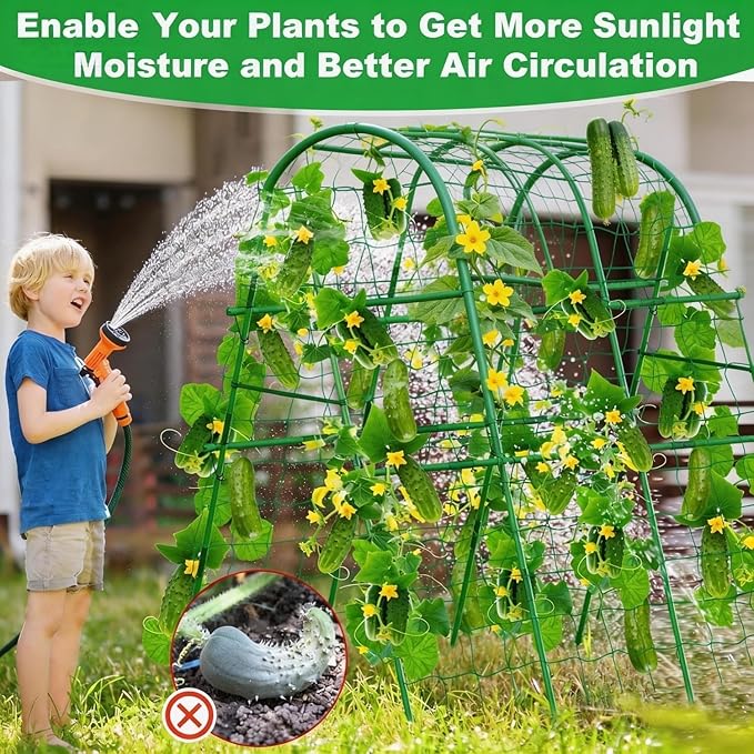 Garden Arch Trellis for Climbing Plants Outdoor, 4 ft x 5.3 ft Cucumber & Melon Trellis for Raised Beds, u-Shape Plant Support for Climbing Vegetables, Grapes & Roses, Green