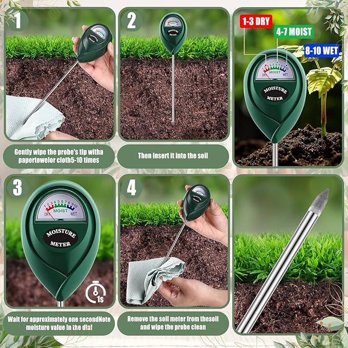 Indoor Plants Watering Can for Indoor Plants Long Probe Soil Moisture Meter Long Spout Watering Cans Water Monitor Indicator for Pot Flower House Gardening Farming (Green,1 L,Cylindrical)