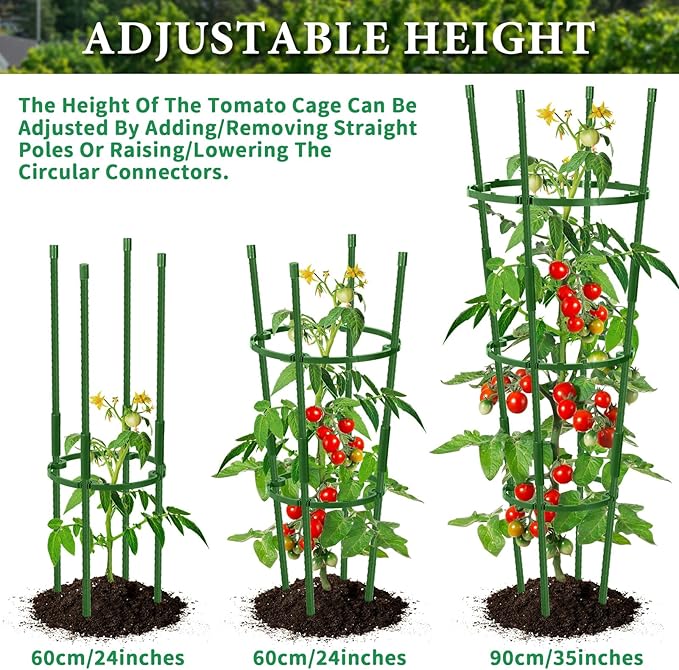 2-Pack 35 Inches Tomato Cages for Garden, Tomato Cage, Tomato Plant Support, Heavy-Duty Tomato Trellis with Height Adjustable Rings for Garden Climbing Plants with Twist Tie & Gloves