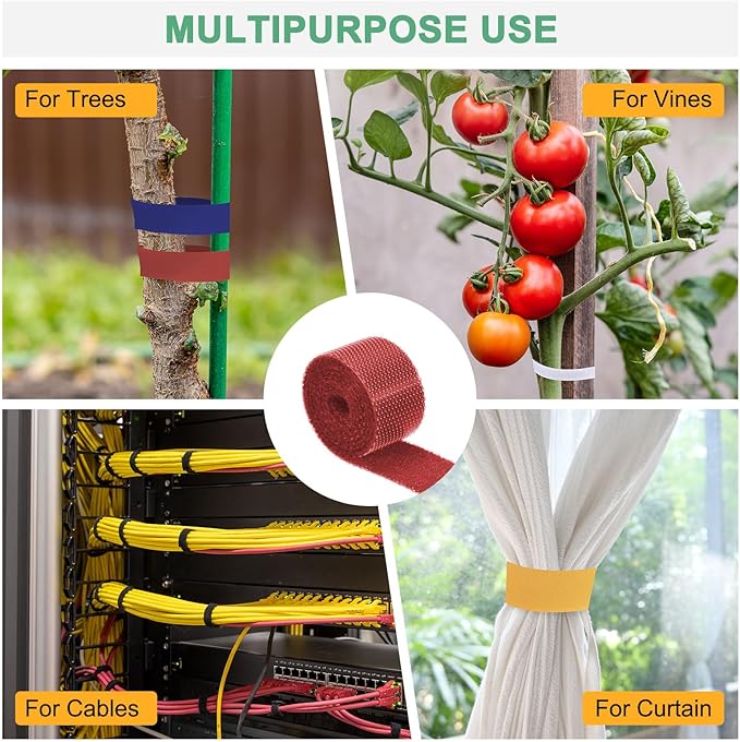 1-Roll Garden Plant Tape, 33 ft x 0.5 in Garden Hook and Loop Plant Ties Multi-Purpose Use Adjustable and Reusable Twist Wire Tape for Plants/Flowers/Vines [Red]