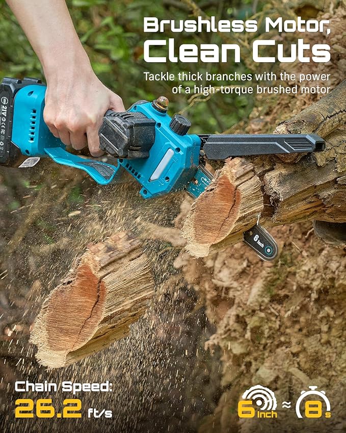 SEESII 2-in-1 Cordless Pole Saws for Tree Trimming, 6 Inch Mini Electric Chainsaw with 2 x 4000mAh Batteries, Battery Powered Chain Saw with Extension Pole, Tree Trimmer Limb Branch Cutter Pruner