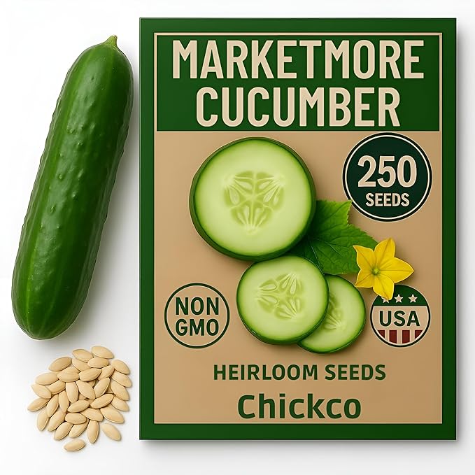 250+ Organic Marketmore Cucumber Seeds – Premium Heirloom Seeds – Perfect for Gardens, Raised Beds & Containers – Crisp, Delicious & Non-GMO – USA Grown (Cucumis sativus)