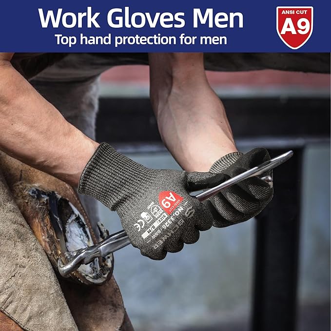 Schwer ProGuard High Level Cut Resistant Work Gloves PR3326 for Extreme Protection，ANSI A9 Cut Gloves with Reinforced Thumb, Non Slip, Breathable, Durable, Touch-screen,12 Pairs, Black (S)