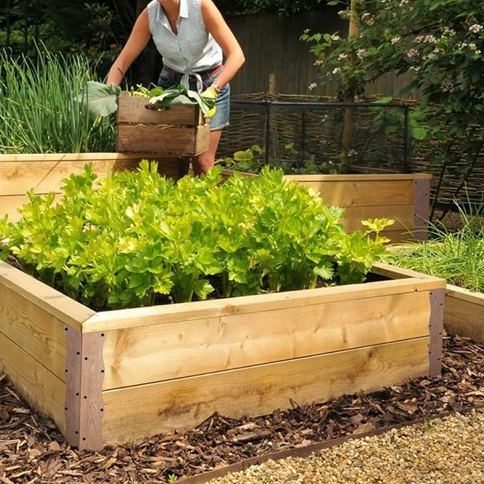 Set of 8 Raised Garden Bed Corner Brackets with Wood Screws, Rust Resistant Metal Connectors 11" x 3" x 3" for 20"-24" Beds, Raised Bed Corners for Vegetable Planter Garden Wood Grain