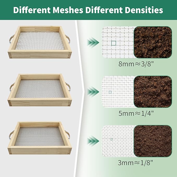 Soil Sifter for Gardening Dirt Sifter with 0.12 inch Metal Wire Mesh Sifting Screen Wood Rocks Sifter with Handle Screen Compost Sifter Garden Essentials（12.5x11.4 in）