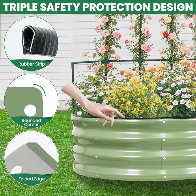 Galvanized Raised Garden Bed with Wall Trellis | 6x3x1FT Metal Raised Garden Beds Outdoor for Gardening Climbing Plants | Planter Box Outdoor with Gloves for Vegetable Flower, OliveGreen
