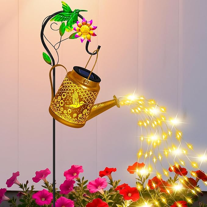 Mothers Day Gifts, Hummingbird Solar Lanterns Garden Decor, Outdoor Waterproof Watering Can with Shepherd Hook, Solar Garden Decor for Yard Outdoor Pathway, Gifts for Women Mom Grandma Birthday