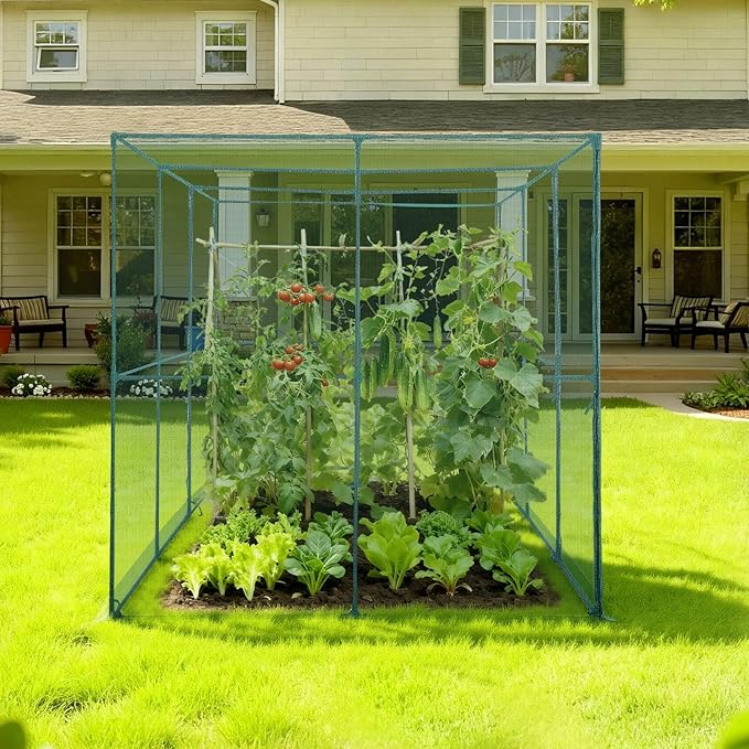 VEVOR Crop Cage, 9.5 x 6.36 x 6.36 ft Plant Protection Tent with Zippered Door, Wind-Resistant Tall Crop Cage, Easy to Install, Outdoor Raised Bed Cover, Tomato Plant Netting for Garden Patio Lawn
