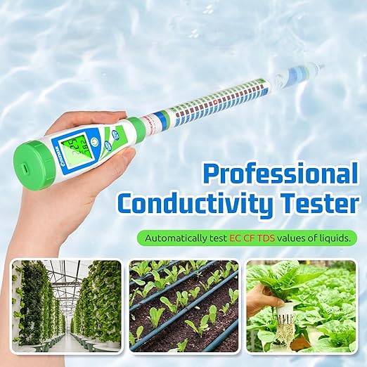 UIUZMAR Digital Conductivity Tester (EC, ppm 500, ppm700, CF) PPM and EC Meter Truncheon Nutrient Meter with Light Indicator for Hydroponics Gardening, Hydroponics Growing Tent and Reservoir