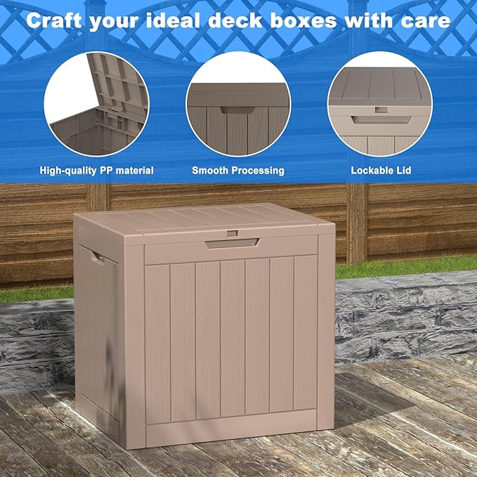 Waterproof Outdoor Storage Box, 30 Gallon Lockable Deck Box, UV-Resistant Outside Storage Bin With Hydraulic Lid For Patio Furniture, Cushion Organizer, Garden Tools, Pool Accessories (Grey