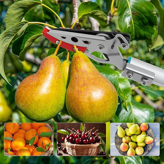 GARTOL Cut & Hold Long Reach Pole Pruner, 32 Inch Lightweight Tree Trimmer Long handle Pruner, Cuts up to 1/2 Inch, One-Hand Use Garden Pruning Shears for Branches Trimming, Fruit Picking