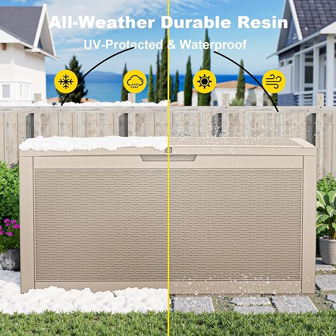 120 Gallon Resin Deck Box Outdoor Storage Box Waterproof for Patio Furniture,Outdoor Cushions,Garden Tools and Pool Supplies（Grey）