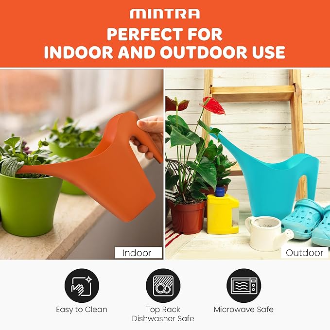 Mintra 1/2 Gallon Plant Watering Can, Long Spout Plastic Water Pitcher for Indoor & Outdoor Use, Durable & Lightweight Water Can for Watering Flowers & Potted Plants, 1 Pack, 2L/68 oz – Light Blue