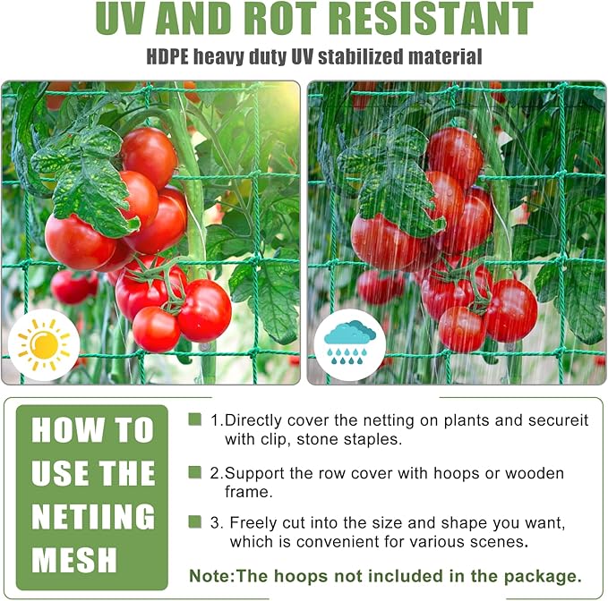Garden Trellis Netting - Heavy Duty Trellis Net for Climbing Plants, 26.3x6.6Ft Plant Netting for Cucumber, Tomato, 27 Strands Nylon & 4x4 IN Mesh, Grow Netting for Fruits, Vegetables, Grape, Bean,Pea