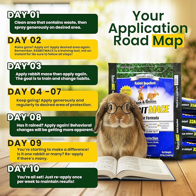 Nature's MACE Rabbit MACE Granules, Rabbit Repellent for Gardens, Lawns, Farms & Landscapes, Treats 95,000 sq ft, Granular Deterrent, 150 Pounds, All-Season Use, Safe for Pets, Children, and Plants