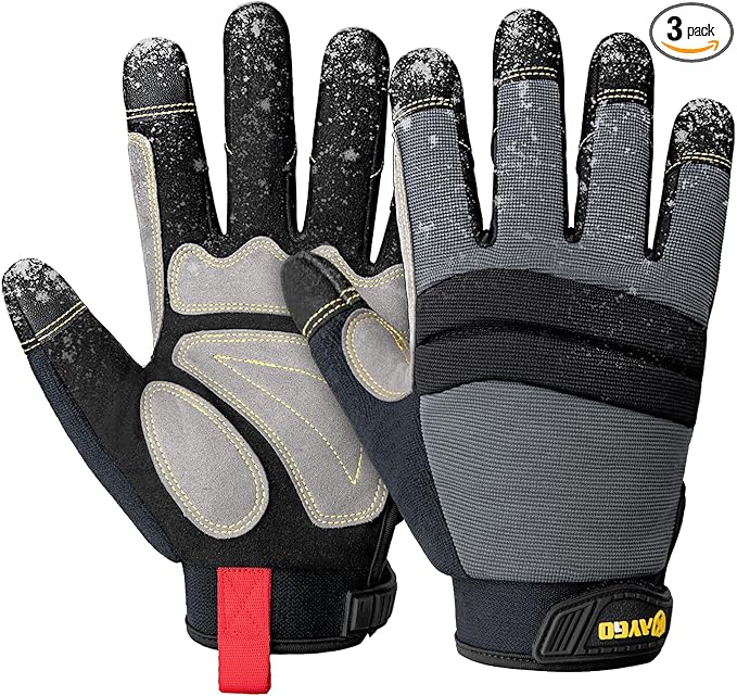 KAYGO Insulated Mechanic Work Gloves,3 Pairs KG127W Winter Thermal Safety Work Gloves for Men and Women, Double Lining,Heavy duty,Improved dexterity,Excellent Grip,Ideal for outdoor jobs,XL